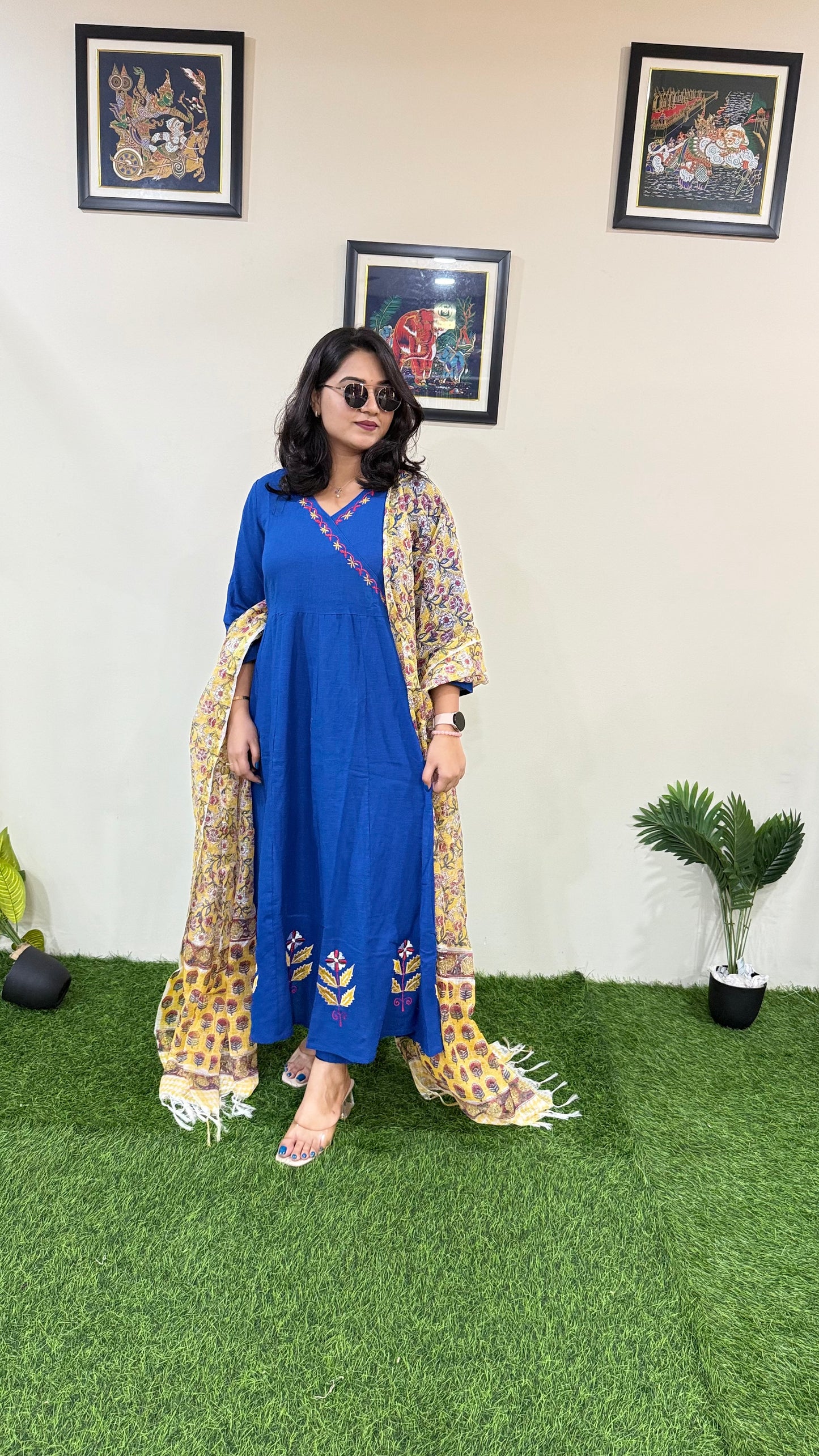 Women's Cotton Anarkali Suit Set with Kota Doriya Dupatta – Sizes 36 to 44