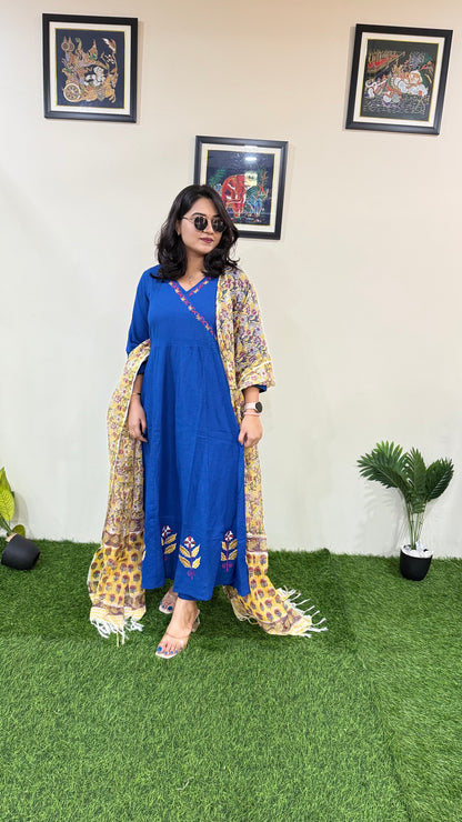 Women's Cotton Anarkali Suit Set with Kota Doriya Dupatta – Sizes 36 to 44