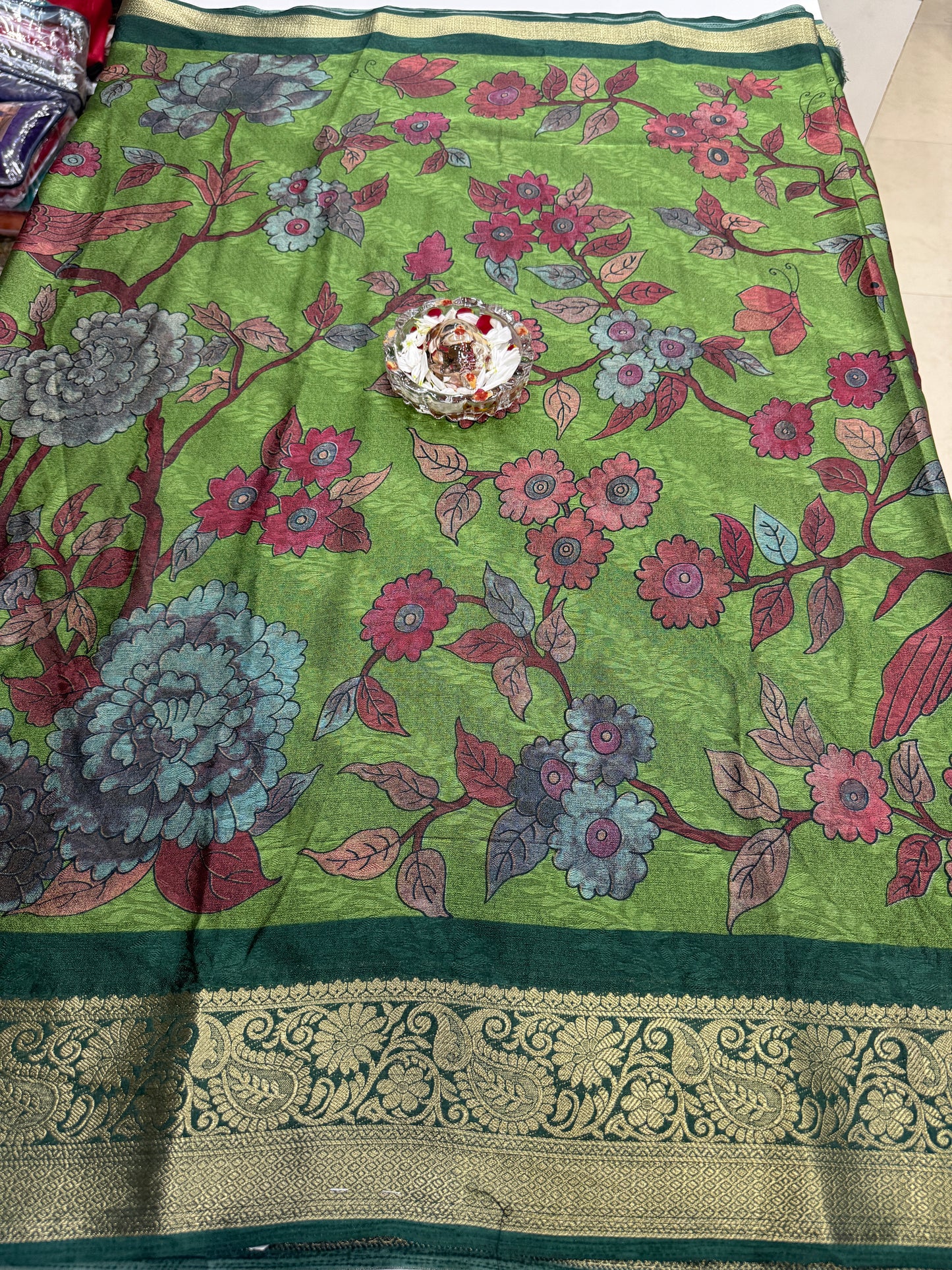 Silk blend printed saree with zari border and digital pallu print, 6.3m with running blouse, 6 color options