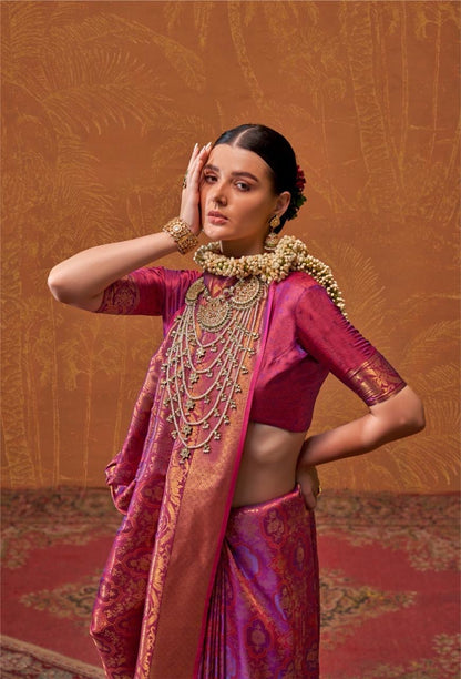 Handloom style Silk Saree with Intricate Weaving and Blouse Piece – Festive and Wedding Wear