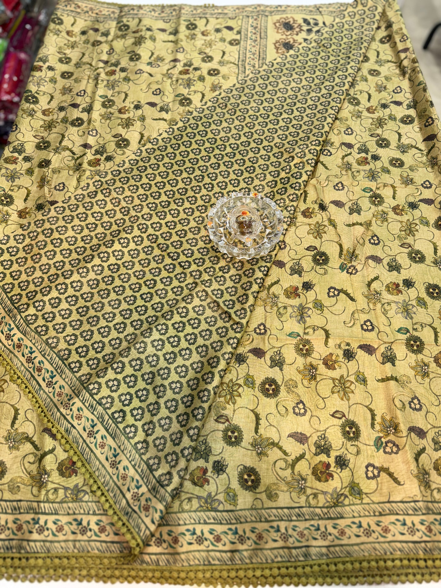 Nilambari Silk Floral Printed Saree with Lace Border