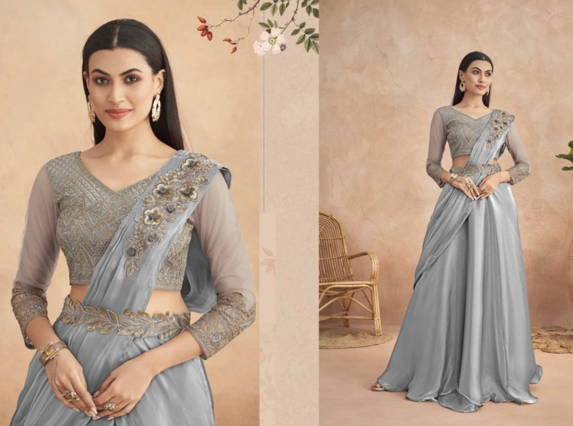 fancy ready to wear saree with unstitched net blouse Mani’s Ready to Wear