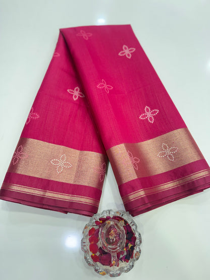Woven Saree with Contrast Border and Tassel Pallu for Women