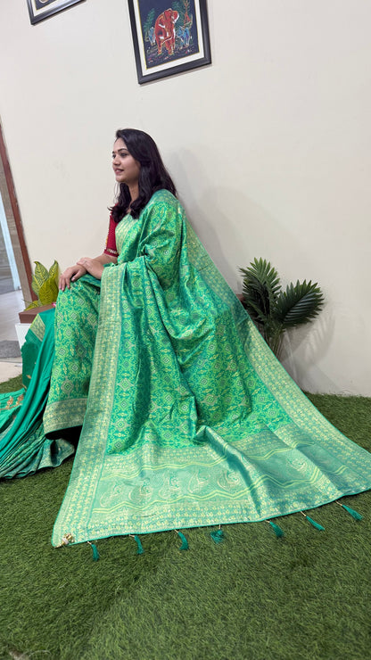 Lime green Designer Silk Saree with Heavy Embroidery Work and Unstitched Blouse for Festive and Wedding Wear