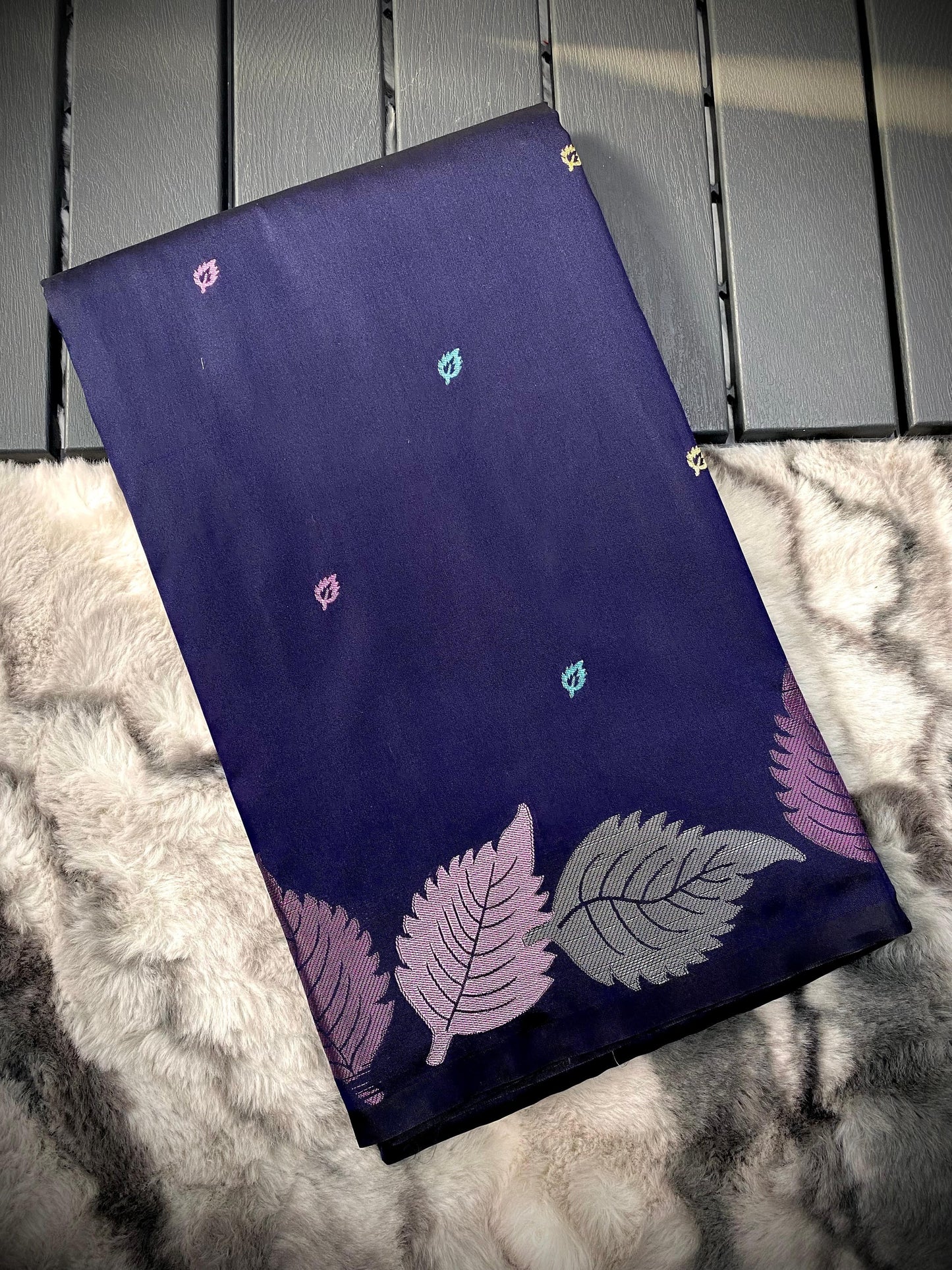 Pure Soft Silk Saree with Colorful Weaving and Leaf Panel Design