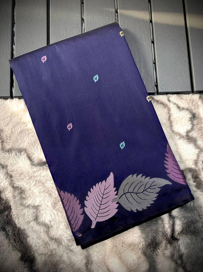 Pure Soft Silk Saree with Colorful Weaving and Leaf Panel Design