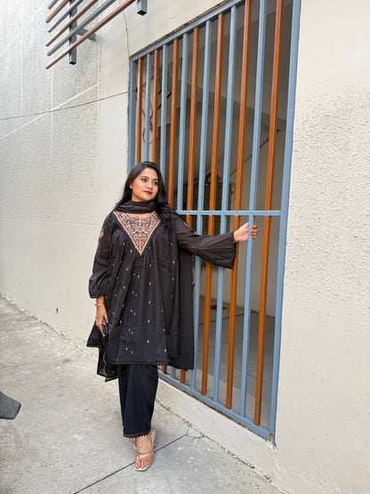 Mul Chanderi Kurta Palazzo Dupatta Set for Women with Embroidery – Festive Wear, Sizes 38–46