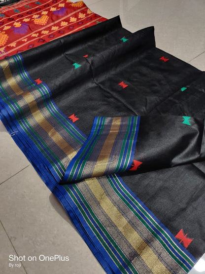 Chhattisgarh Silk-Cotton Blend Handloom Saree with Contrast Border – Festive Wear