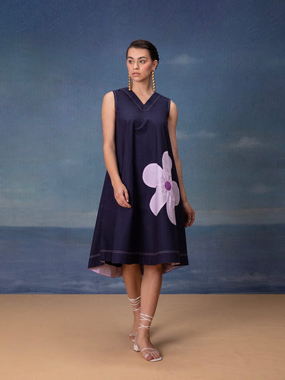 Poplin Cotton Sleeveless Midi Dress with Applique Detailing – Women’s Summer Casual Wear (M to XXL)