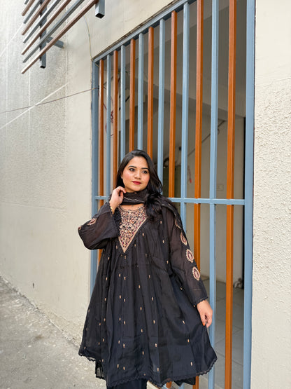 Mul Chanderi Kurta Palazzo Dupatta Set for Women with Embroidery – Festive Wear, Sizes 38–46