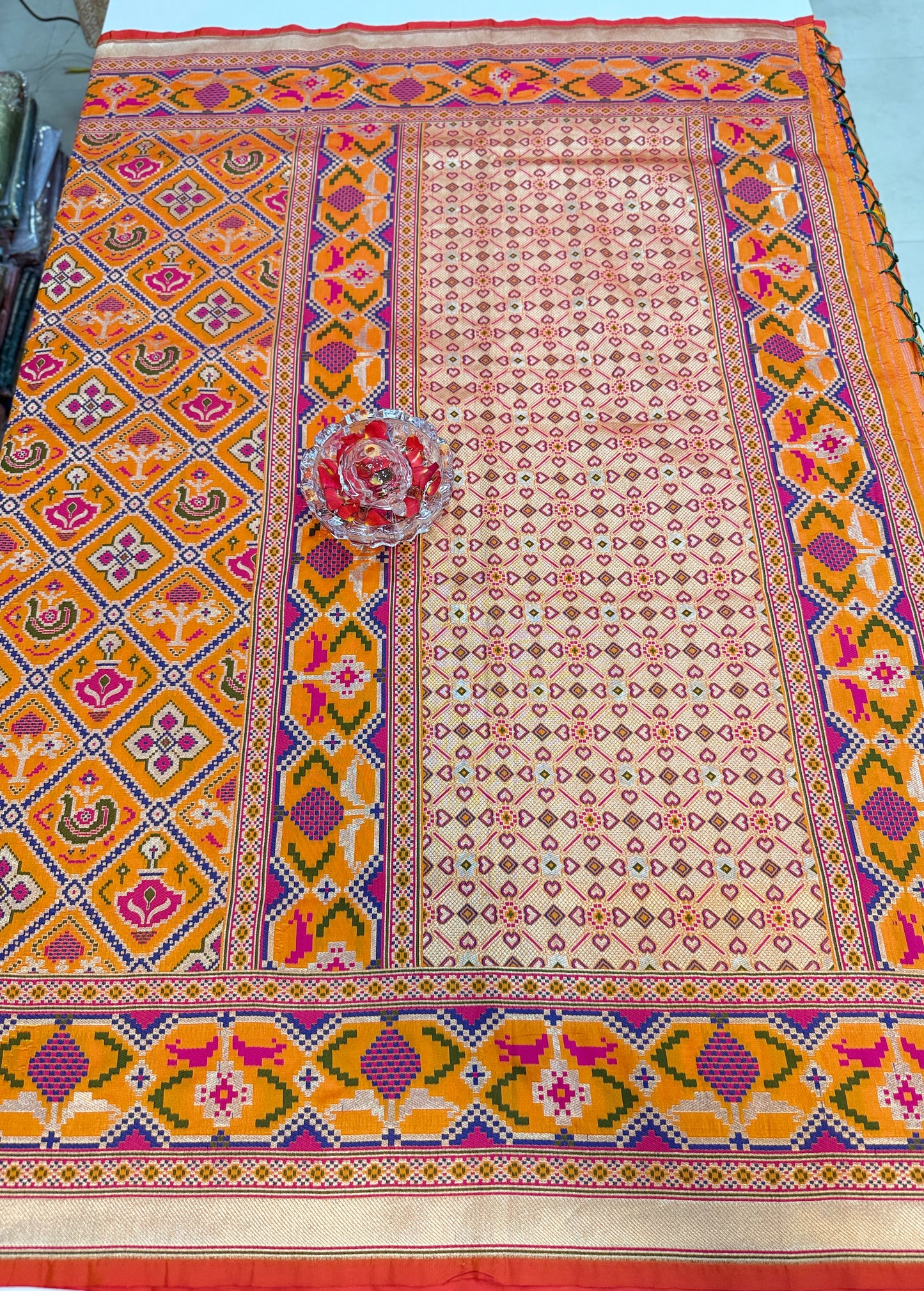 Orange Designer Silk Saree with Heavy Embroidery Work and Unstitched Blouse for Festive and Wedding Wear