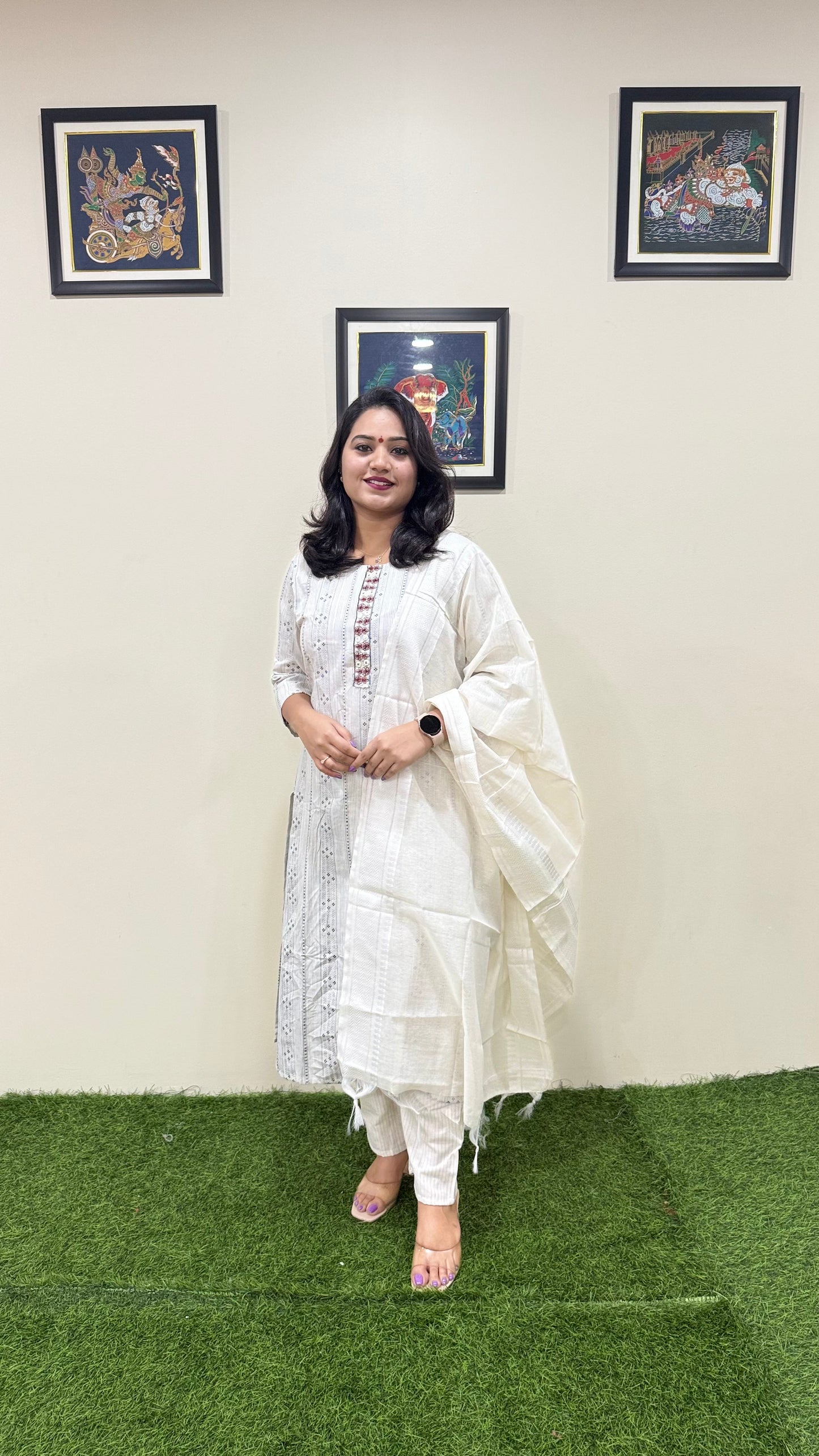 Cotton Handloom Straight Cut Kurta Pant Dupatta Set with Embroidery – Plus Sizes XL to 3XL