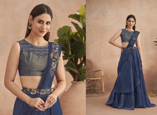 fancy ready to wear saree with unstitched net blouse Mani’s Ready to Wear