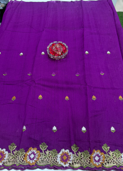 Matka Silk Saree with Embroidered Buttis, Cutwork Big Pallu, and All-Over Cutwork Panel