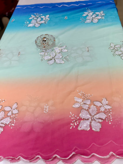 Georgette Saree with Embroidery Work and Satin Blouse for Women