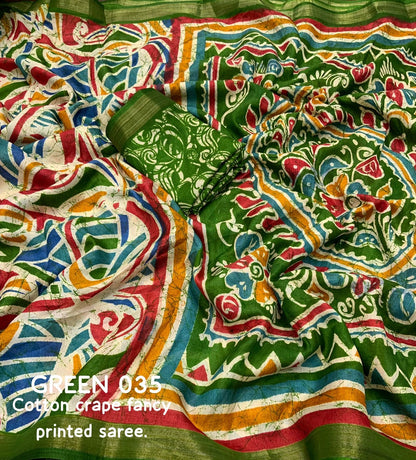 Cotton Crape Saree with Multicolor Fancy Print and Running Blouse – Lightweight Daily & Festive Wear