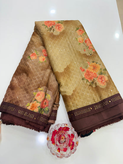 Designer Silk Saree with Embroidery Lace Work, Patchwork and Art Silk Blouse