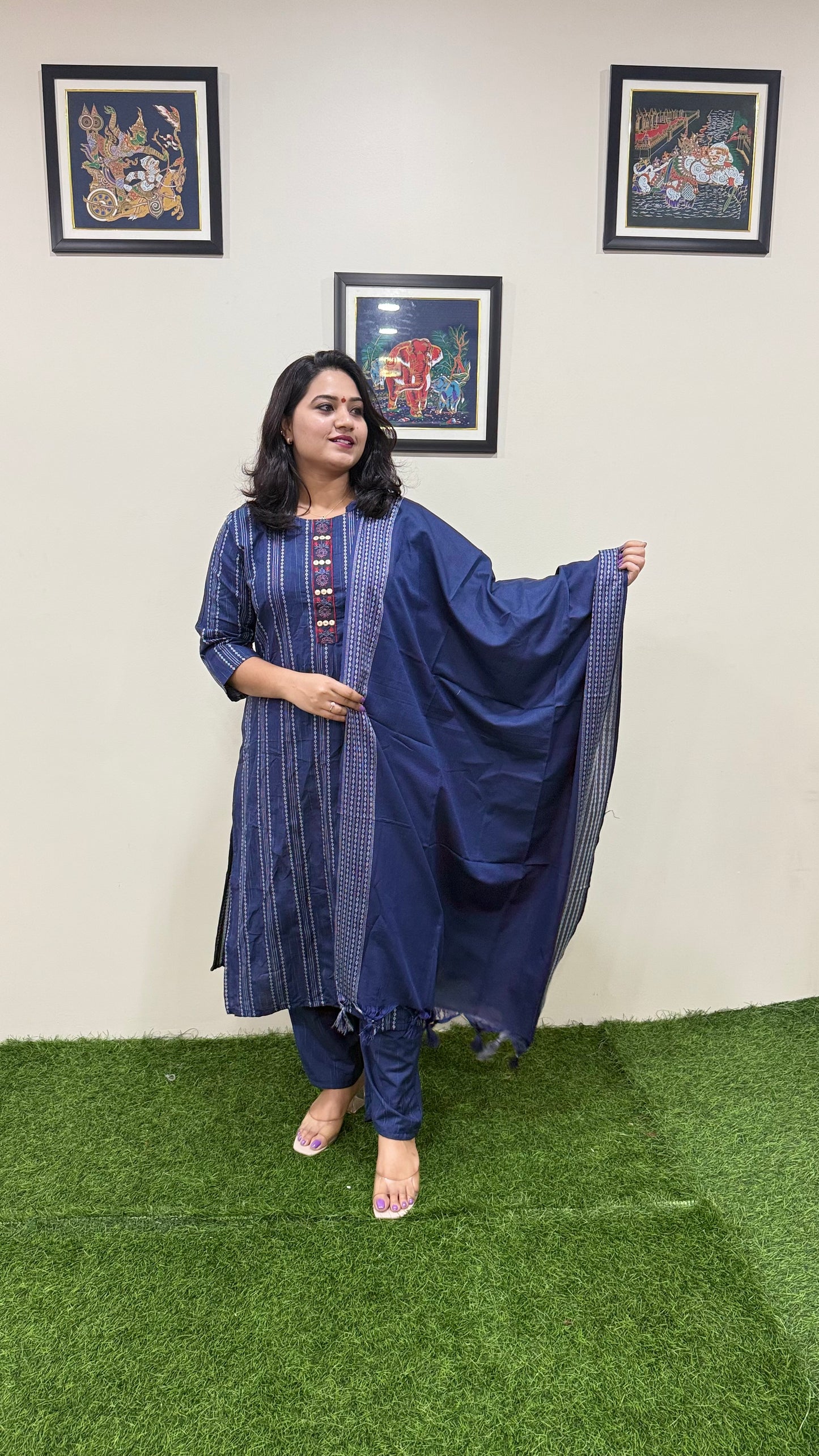 Cotton Handloom Straight Cut Kurta Pant Dupatta Set with Embroidery – Plus Sizes XL to 3XL