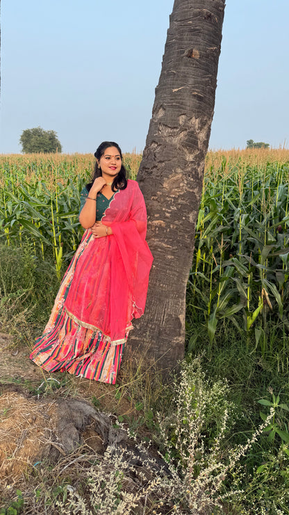 Multicolor Crepe Silk Digital Floral Printed Lehenga Choli with Dupatta for Women – XL and 2XL Sizes