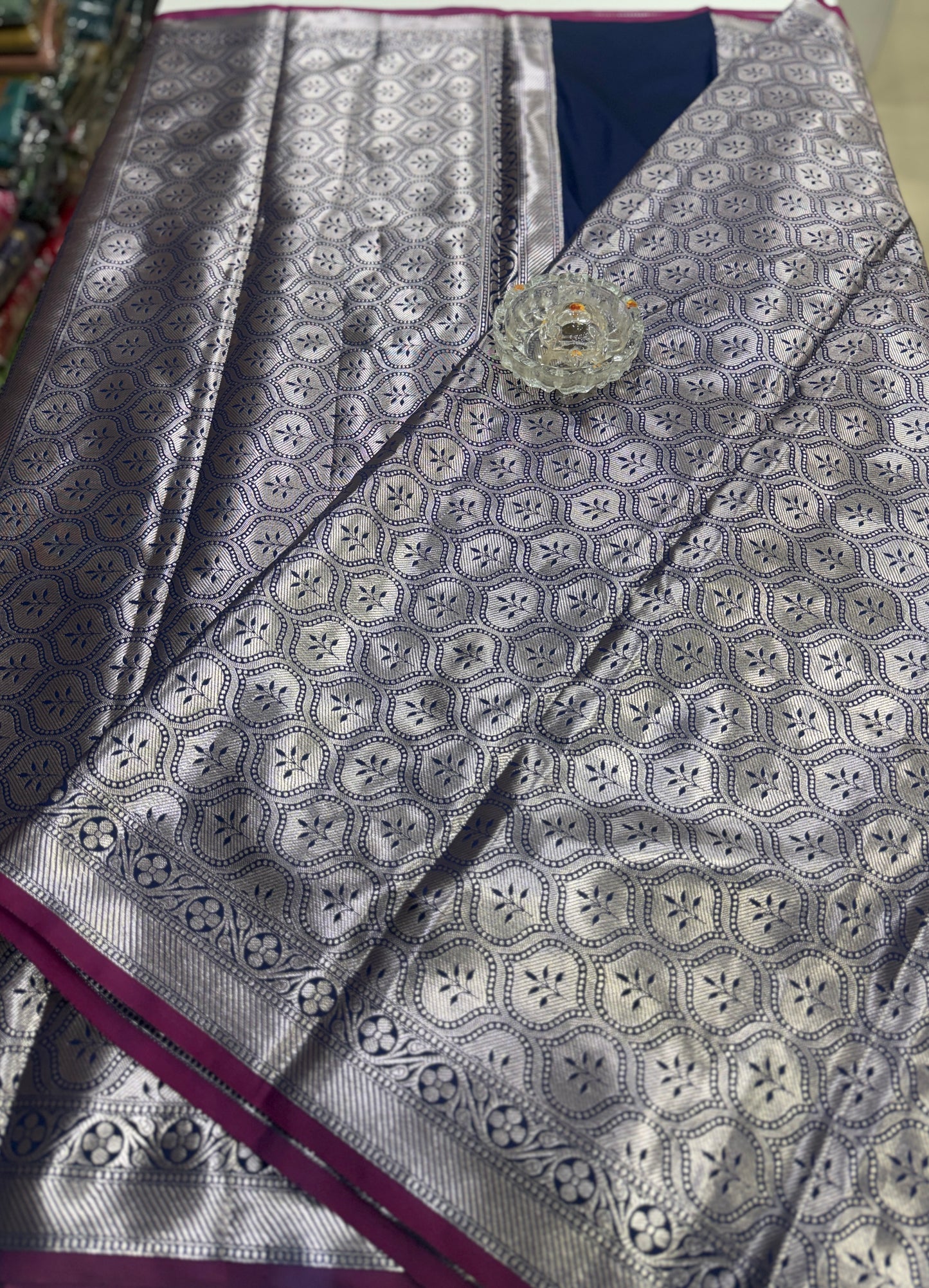 Women’s Banarasi semi mashru katan silk saree with zari boota weaving, rich pallu and brocade blouse