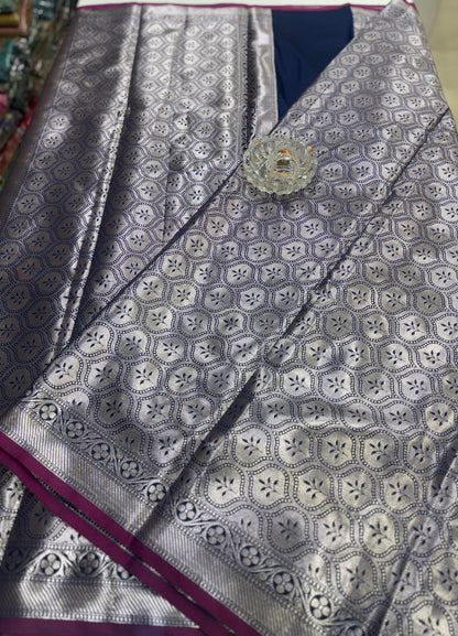 Women’s Banarasi semi mashru katan silk saree with zari boota weaving, rich pallu and brocade blouse