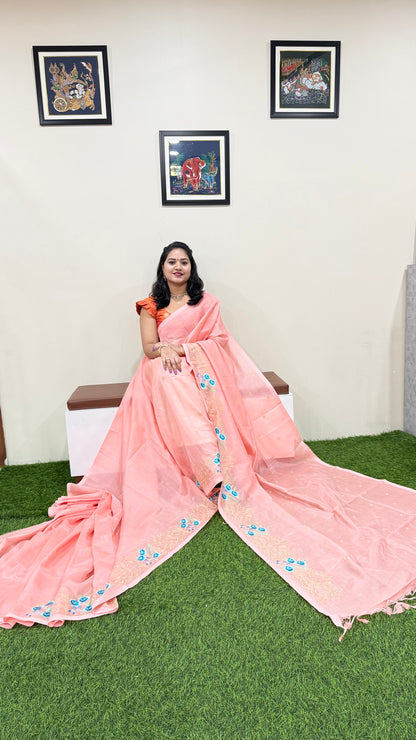 Plain Mangalgiri Pure Pattu Handloom Silk Saree with Embroidery Border