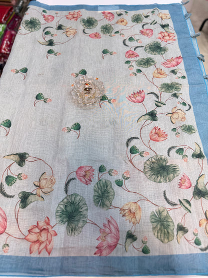Cotton Chanderi Silk Floral Printed Saree with Blouse Piece