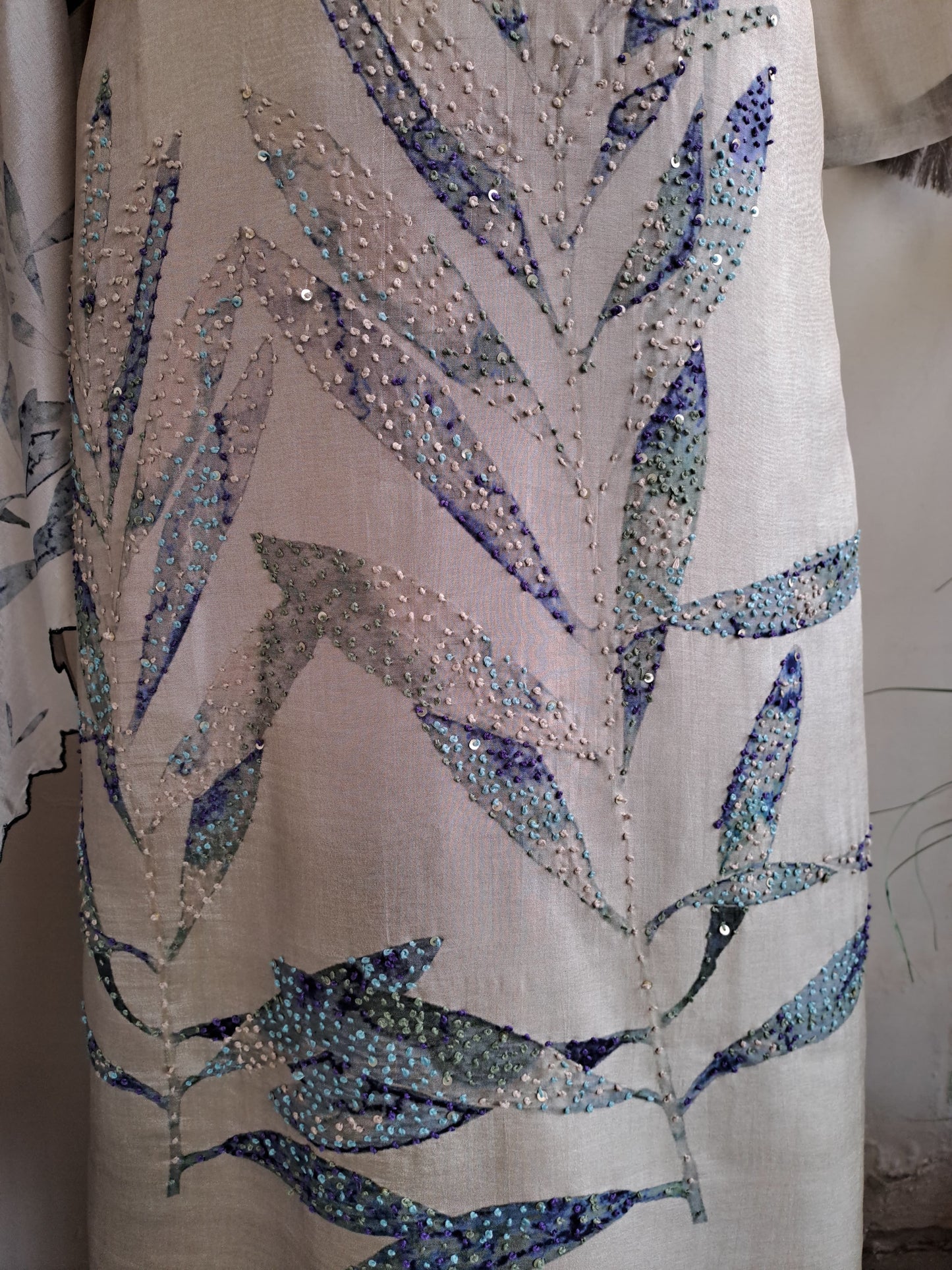 Russian Silk Embroidered Kurta Pant Dupatta Set with Digital Print Scalloped Dupatta for Women