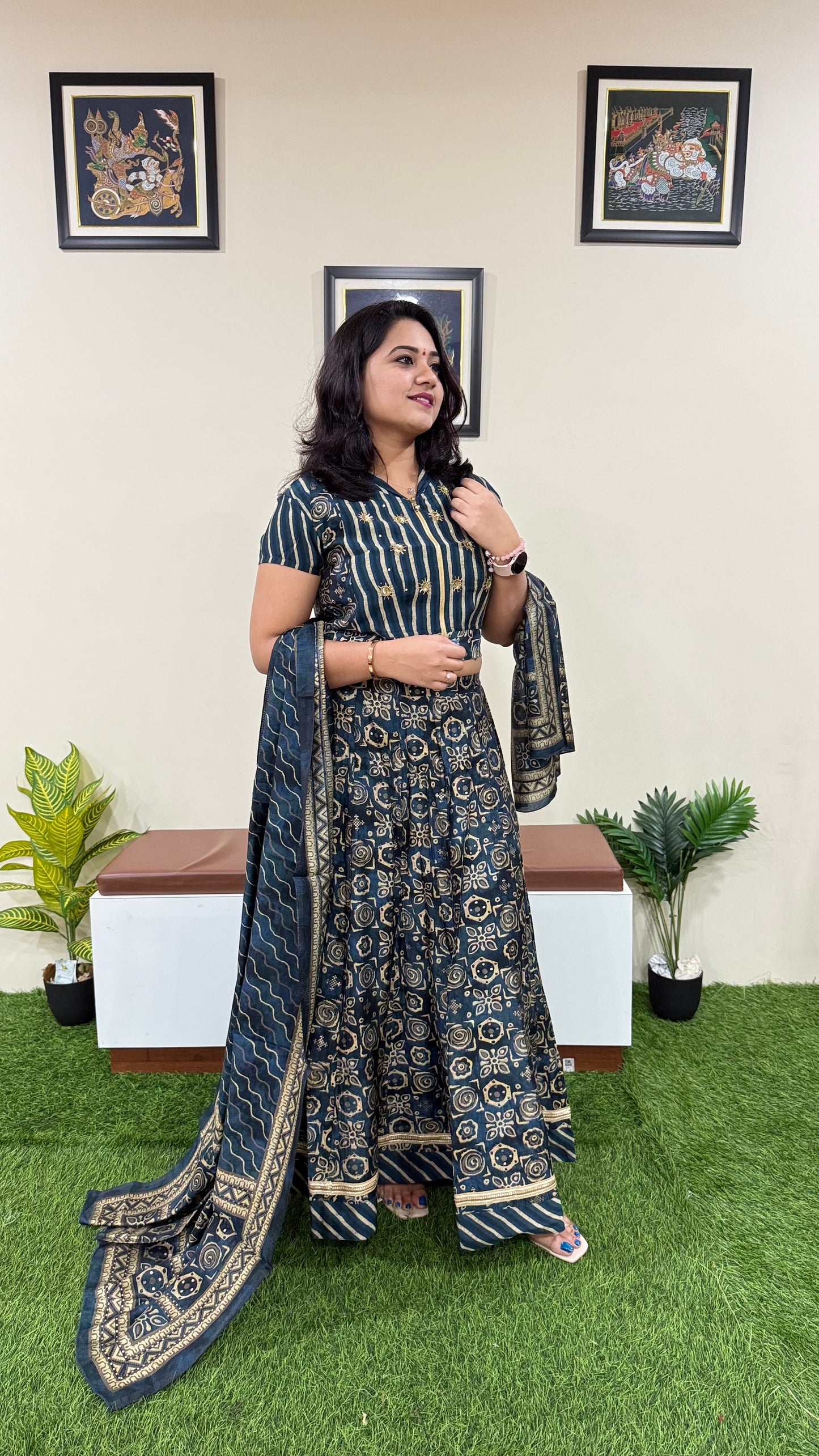 Muslin Printed and Embroidered Skirt and Top Set for Women