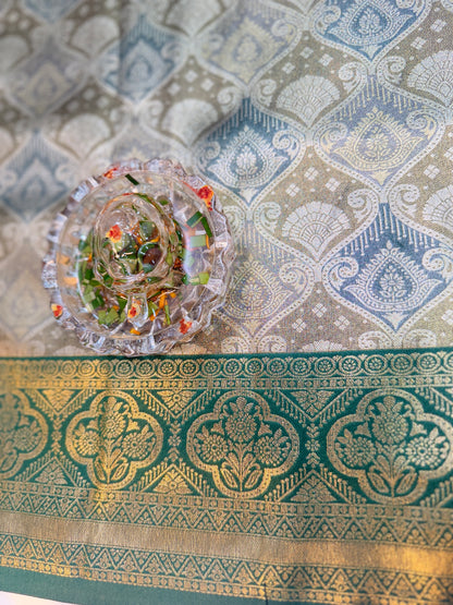 Tissue silk saree with rich zari weaving and contrast border for women