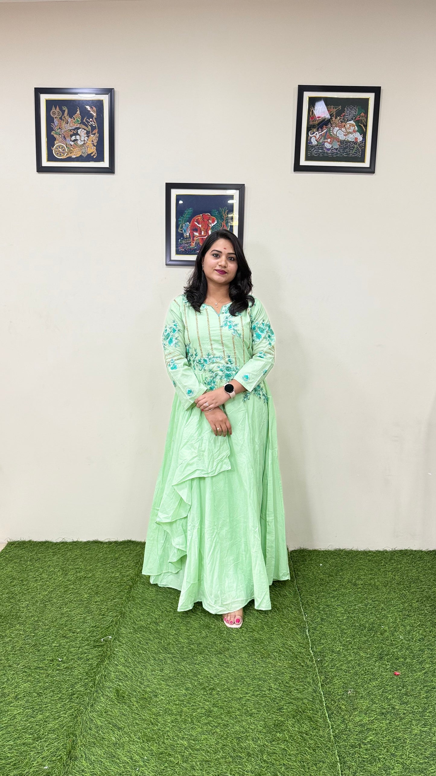 Muslin Silk Embroidered Gown for Women with Handwork and Malai Crepe Inner – 56+ Inch Length