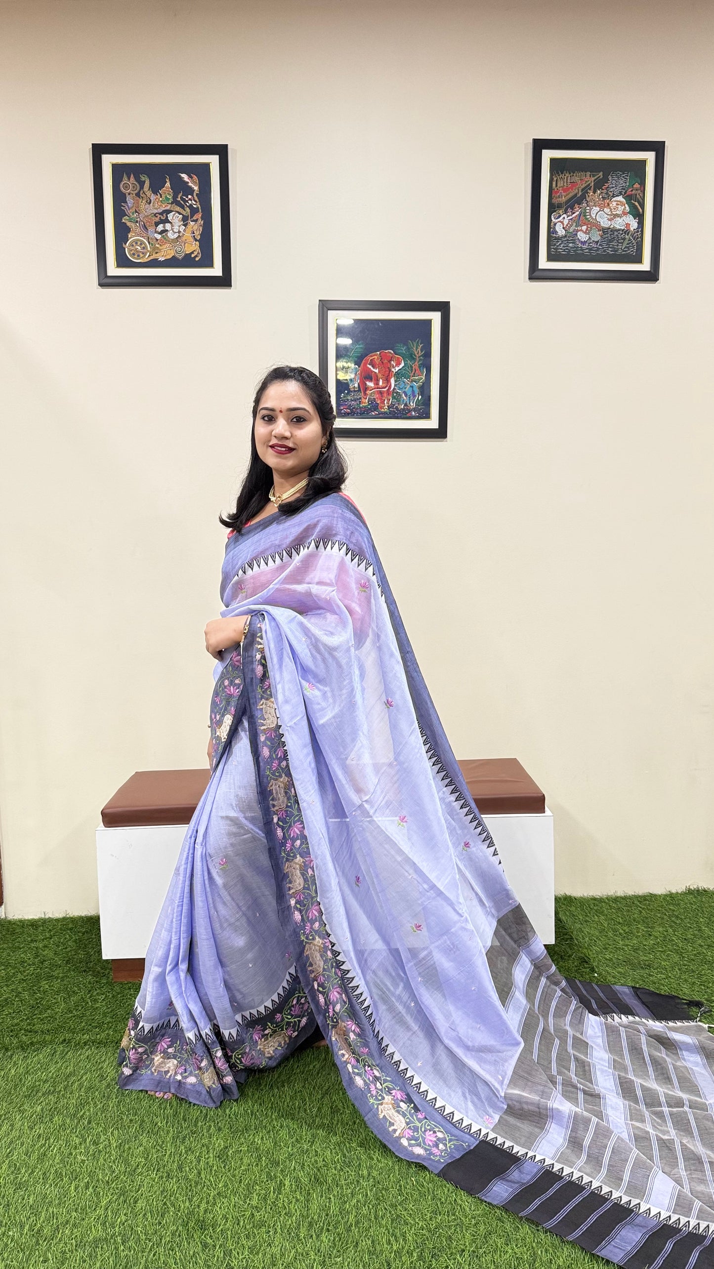 Temple Mangalgiri Pure Pattu Handloom Silk Saree with Embroidery Border