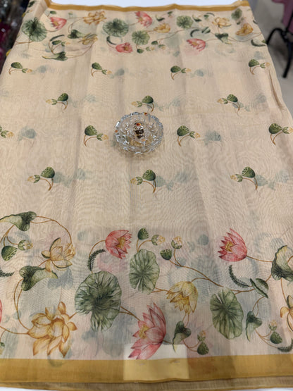 Cotton Chanderi Silk Floral Printed Saree with Blouse Piece