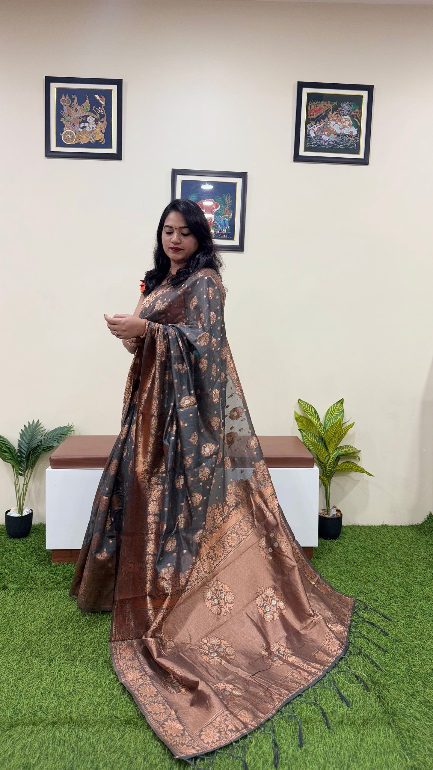 Semi-Chanderi Silk Woven Saree with Zari Border – Traditional Wear Saree for Women