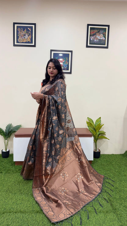 Semi-Chanderi Silk Woven Saree with Zari Border – Traditional Wear Saree for Women