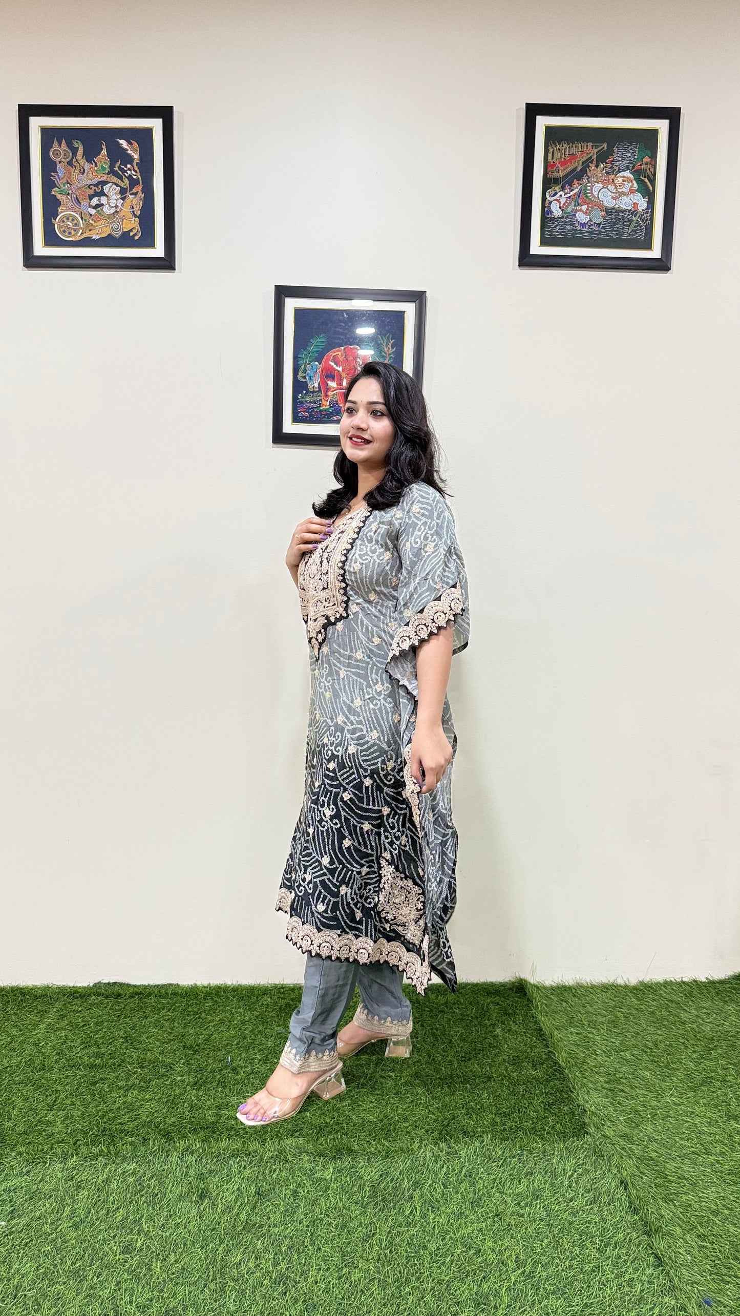 Pure Viscose Natural Crepe Silk Hand-embellished gota patti work with hand mirror work