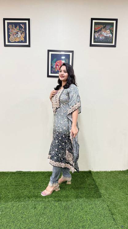 Pure Viscose Natural Crepe Silk Hand-embellished gota patti work with hand mirror work