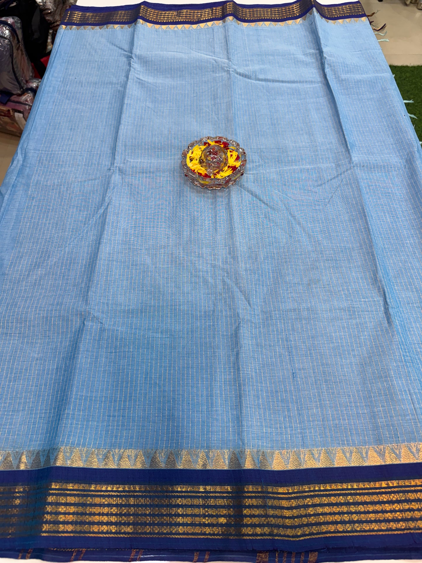 Kanchi cotton saree with checked putta design and zari thread border, 6.2m with running blouse, women’s traditional saree