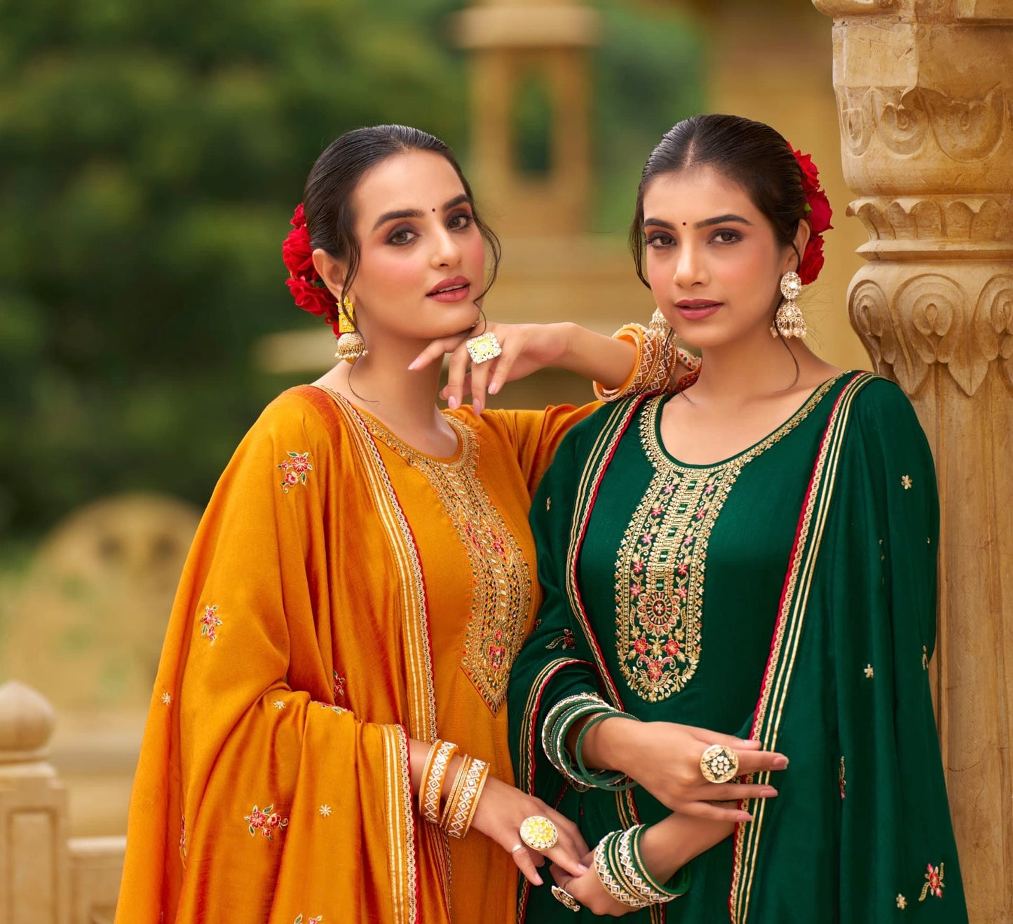 Silk Kurta Afghani Pant Dupatta Set with Fancy Work and Heavy Border Dupatta – XL & XXL