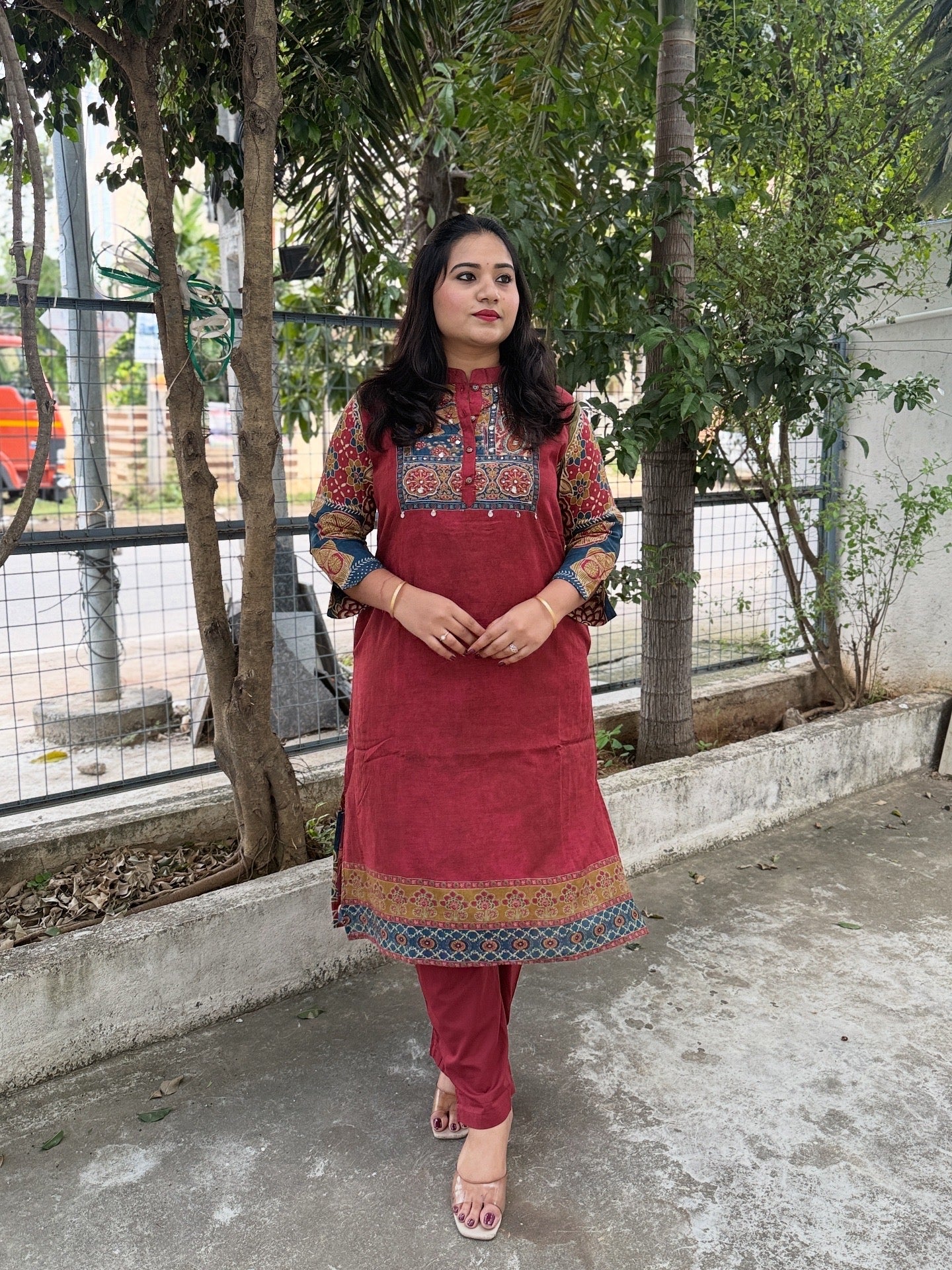 Printed Cotton Kurta Pant Set with Yoke Embroidery – Daily and Festive Wear for Women (size 38 & 40)