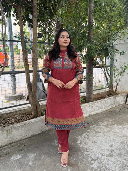 Printed Cotton Kurta Pant Set with Yoke Embroidery – Daily and Festive Wear for Women (size 38 & 40)