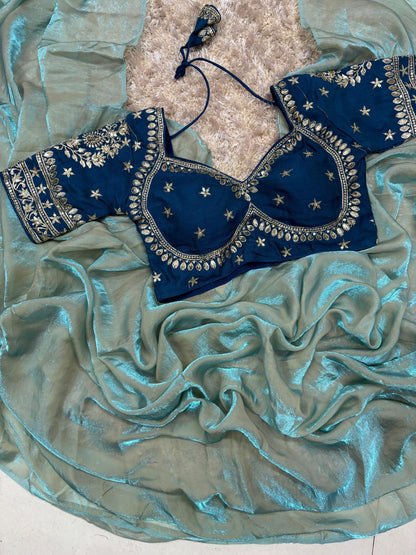 Space Silk Saree with Embroidery Work and Ready-to-Wear Blouse – Elegant Party and Festive Saree for Women