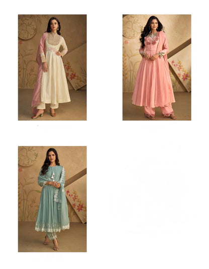 Pure Real Silk Ethnic 3-Piece Set with Embroidered Tissue or Organza Dupatta – Free Size Stitched