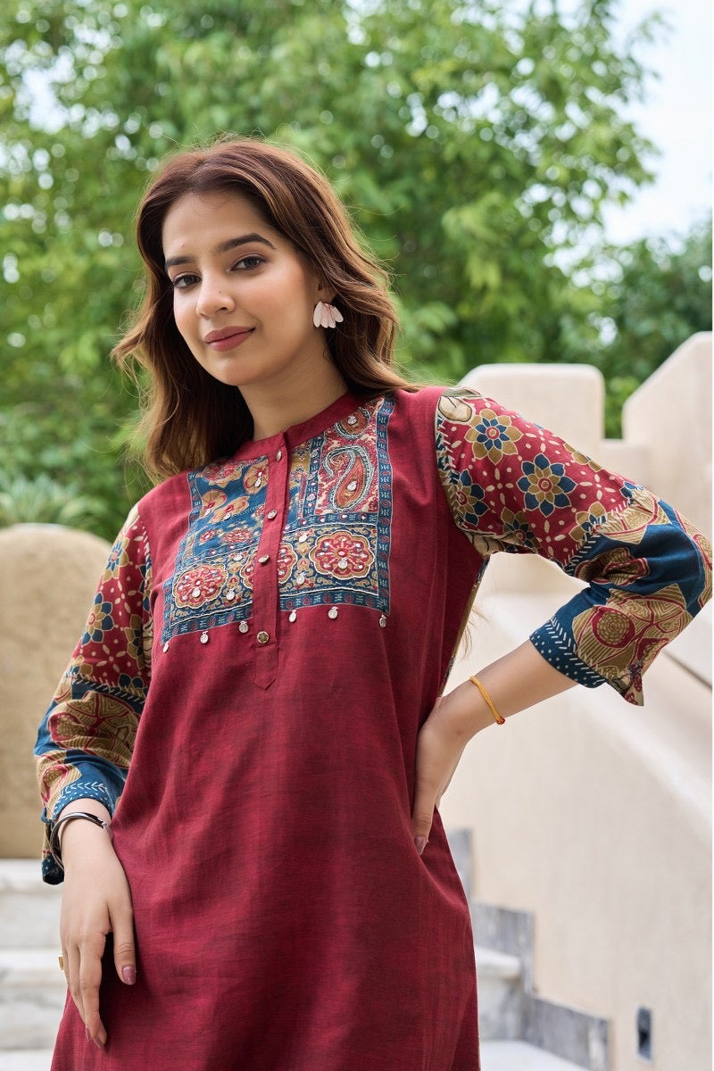 Printed Cotton Kurta Pant Set with Yoke Embroidery – Daily and Festive Wear for Women (size 38 & 40)