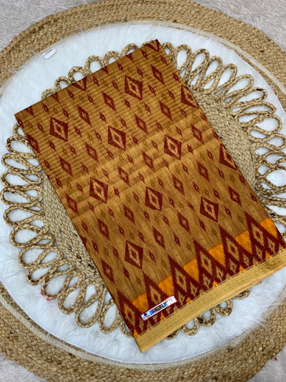 Pure Suti Cotton Saree with Traditional Batik Print – Chikko Tone and Multiple Colour Options