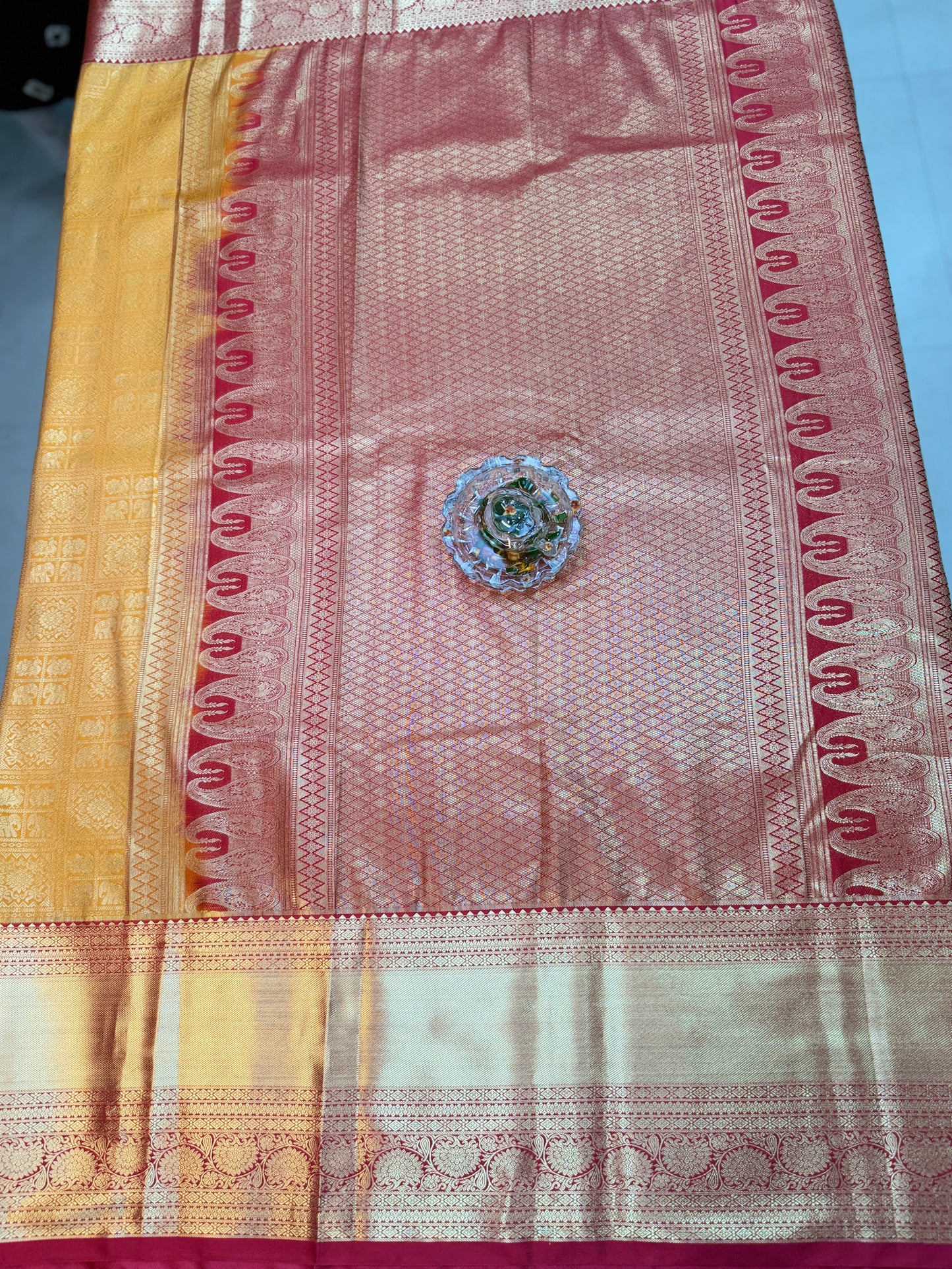 Semi Kanchi Pattu Brocade Saree with Zari Weaving and Contrast Border – Festive Wear
