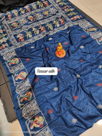 Semi Tussar Silk Saree with Matching Blouse Piece – Elegant Festive and Party Wear