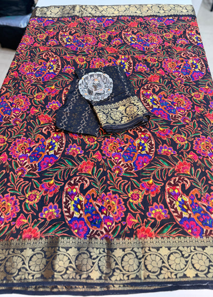 Pure Viscose Crepe silk saree with digital floral print and woven zari border for women