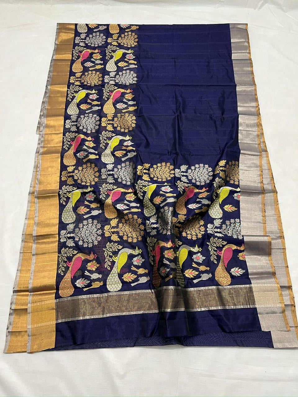 Pattu Pure Chanderi Silk Saree with All-Over Minakari Jaal Work