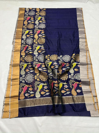 Pattu Pure Chanderi Silk Saree with All-Over Minakari Jaal Work